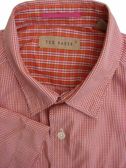 TED BAKER Shirt Mens 14.5 S Pink & Orange - Check SHORT SLEEVE NEW