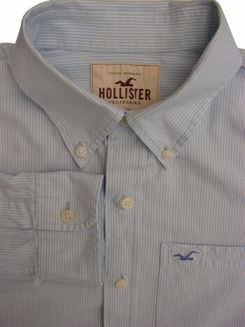 HOLLISTER Shirt Mens 17 XL Light Blue - White Stripes