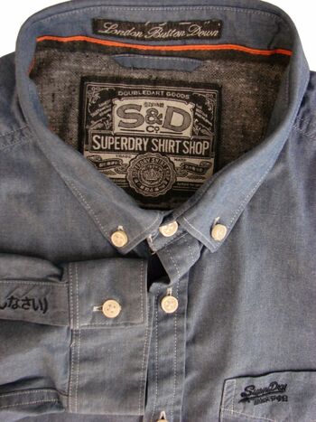 SUPERDRY Shirt Mens 17 L Blue LONDON BUTTON DOWN