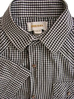 DIESEL Shirt Mens 14 XS Black & White Check POPPERS SHORT SLEEVE