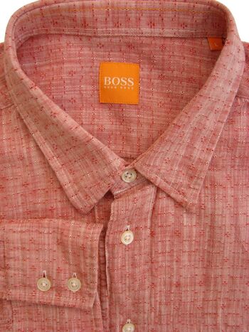 HUGO BOSS ORANGE Shirt Mens 17 L Light Red Textured