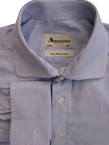 AQUASCUTUM Shirt Mens 14.5 S Blue & White Stripes