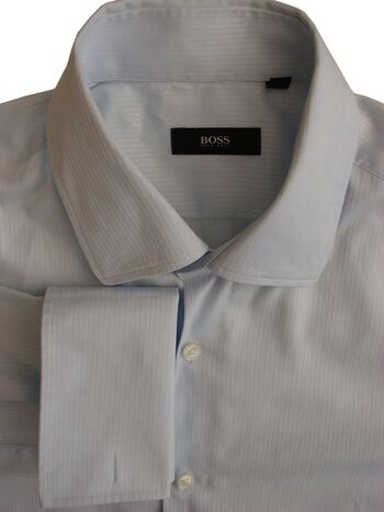 HUGO BOSS Shirt Mens 16 M Light Blue Stripes