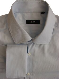 HUGO BOSS Shirt Mens 16 M Light Blue Stripes