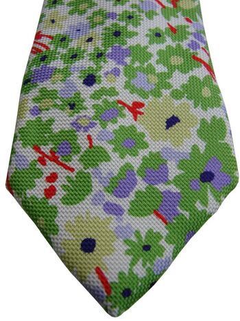 ALTEA Mens Tie White - Green Red Yellow & Purple Flowers ULTRA SKINNY NEW BNWT