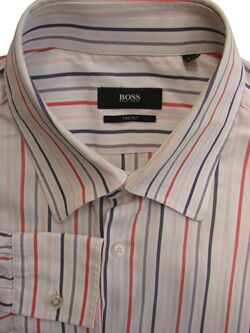 HUGO BOSS Shirt Mens 16 M White - Multi-Coloured Stripes