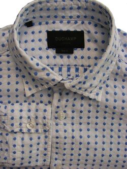 DUCHAMP LONDON Shirt Mens 15 S White - Blue Polka Dots SLIM FIT