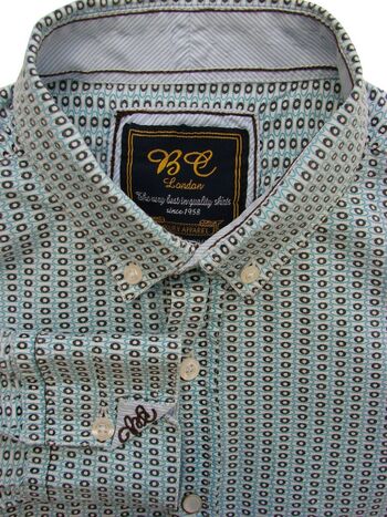 BC LONDON Shirt Mens 15 S White - Blue Ovals & Black Polka Dots