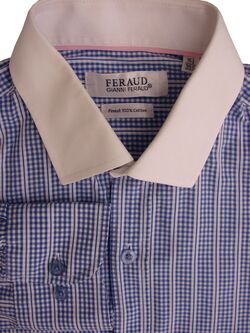 FERAUD Shirt Mens 15 S Blue & White Check - White Collar
