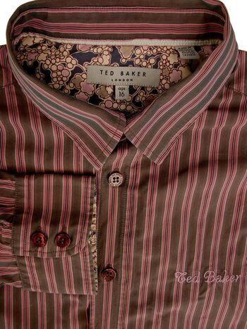 TED BAKER Shirt Mens 14.5 S Boys AGE 16 Brown - Pink Stripes