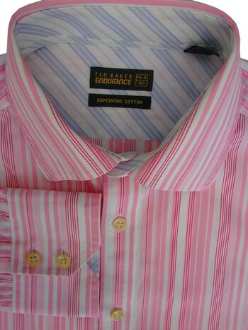 TED BAKER ENDURANCE Shirt Mens 16 M Pink & White Stripes