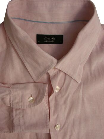 ETON CONTEMPORARY 1928 Shirt Mens 17 L Pink - White Stripes LINEN
