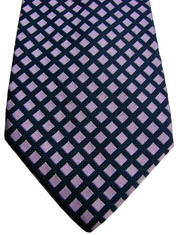 JAEGER Mens Tie Dark Blue - Lilac Squares