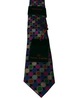 SIMON CARTER Mens Tie Multi-Coloured Polka Dots SKINNY NEW BNWT