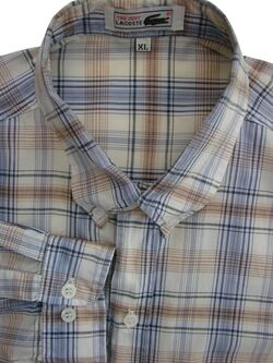 LACOSTE Shirt Mens 17 XL White - Blue & Orange Check