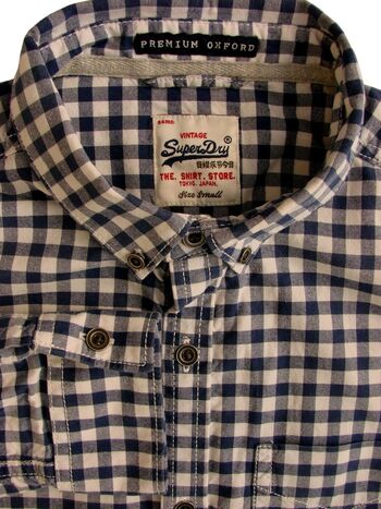 SUPERDRY VINTAGE Shirt Mens 15.5 S Blue & White Gingham Check PREMIER OXFORD