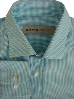 ETRO Shirt Mens 15 S Blue & White Check NEW
