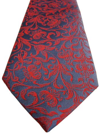 TM LEWIN Mens Tie Blue - Red Flowers NEW BNWT