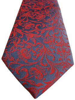 TM LEWIN Mens Tie Blue - Red Flowers NEW BNWT