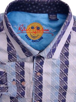 ROBERT GRAHAM Shirt Mens 18 XXL 2XL Blue Square Stripes