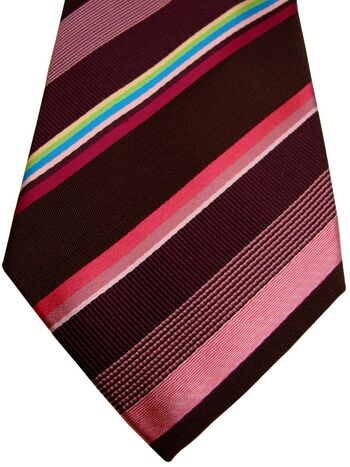 PAUL SMITH Mens Tie Brown - Multi-Coloured Stripes NEW