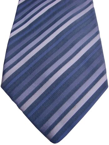 CHRISTIAN DIOR Mens Tie Blue & Grey Stripes TEXTURED