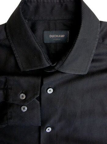 DUCHAMP LONDON Shirt Mens 16 M Black Herringbone Stripes