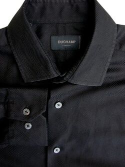 DUCHAMP LONDON Shirt Mens 16 M Black Herringbone Stripes
