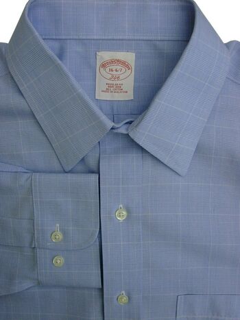 BROOKS BROTHERS 346 Shirt Mens 16 M Light Blue - Check REGULAR FIT NON IRON