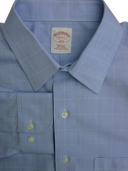 BROOKS BROTHERS 346 Shirt Mens 16 M Light Blue - Check REGULAR FIT NON IRON