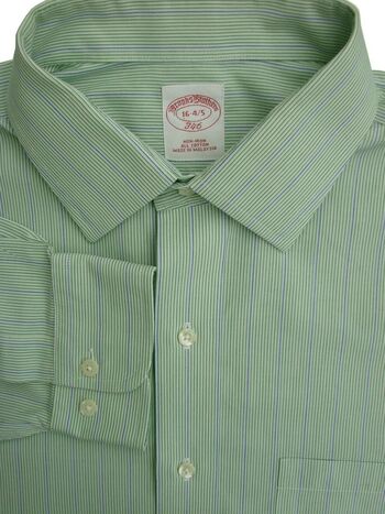 BROOKS BROTHERS 346 Shirt Mens 16 M Green - Blue Stripes NON IRON