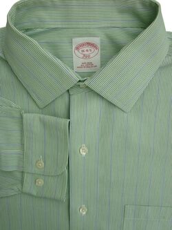 BROOKS BROTHERS 346 Shirt Mens 16 M Green - Blue Stripes NON IRON