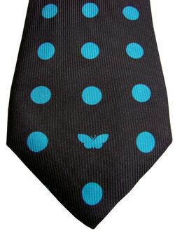 DUCHAMP LONDON Mens Tie Black - Blue Polka Dots NEW