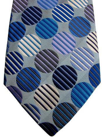 DUCHAMP LONDON Mens Tie Blue & White Striped Polka Dots