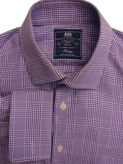 HAWES & CURTIS HERITAGE Shirt Mens 15 S Purple & White Check ST JAMES SLIM FIT