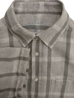 MARKS & SPENCER M&S BLUE HARBOUR Shirt Mens 16 M Grey Check LINEN SHORT SLEEVE