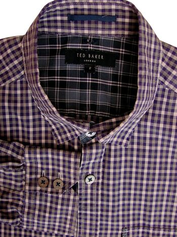 TED BAKER Shirt Mens 15 S Purple White & Grey Check