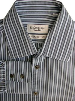 YVES SAINT LAURENT YSL Shirt Mens 15.5 M Grey & Light Blue Stripes