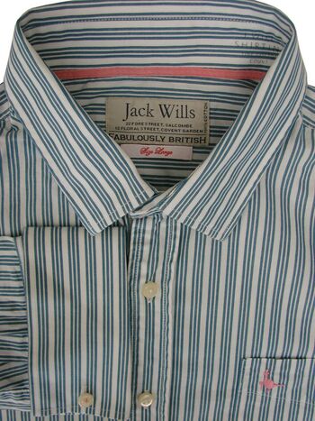 JACK WILLS Shirt Mens 17 L White - Greeny Blue Stripes