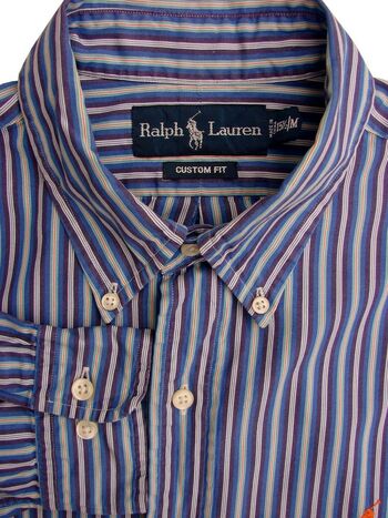 RALPH LAUREN Shirt Mens 15.5 M Purple & Blue Multi-Coloured Stripes CUSTOM FIT