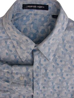 EMANUEL UNGARO Shirt Mens 15 S Blue - Flowers CONCEALED BUTTONS