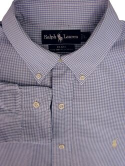 RALPH LAUREN Shirt Mens 16 L Blue & White Gingham Check BLAKE