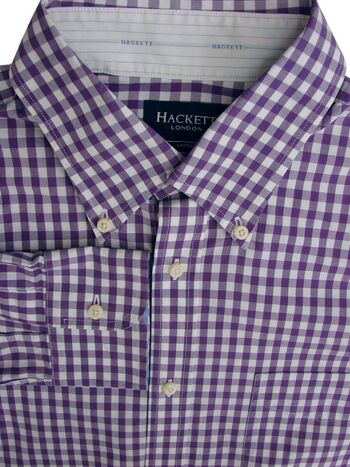 HACKETT Shirt Mens 16 L Purple & White Check