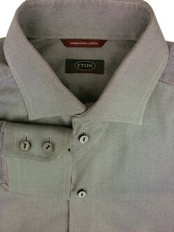 ETON Shirt Mens 16.5 L Grey Diagonal Stripes WRINKLEFREE COTTON