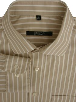 ETERNA EXCELLENT Shirt Mens 16 L Light Brown & Textured White Stripes
