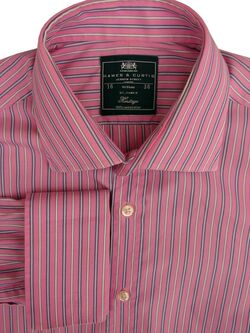 HAWES & CURTIS Shirt Mens 16.5 L Pink - Blue & White Stripes HERITAGE ST JAMES