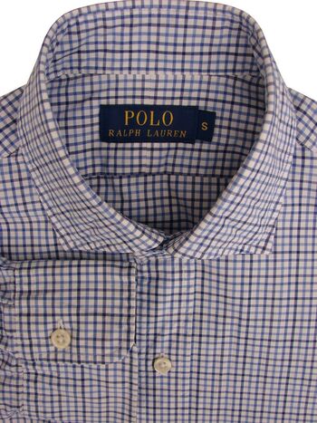 RALPH LAUREN POLO Shirt Mens 14.5 S White - Blue Check