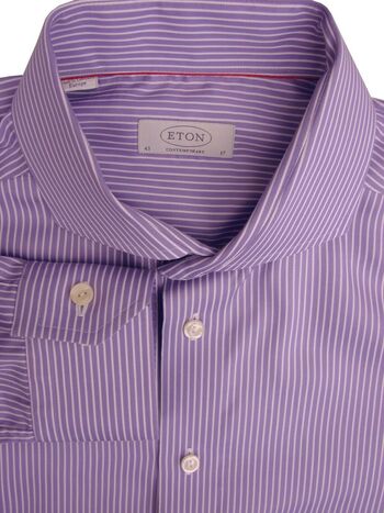 ETON CONTEMPORARY Shirt Mens 16.5 L Lilac & White Stripes