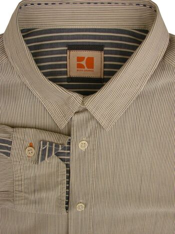 HUGO BOSS ORANGE Shirt Mens 17 L Cream - Black Stripes CLIFF