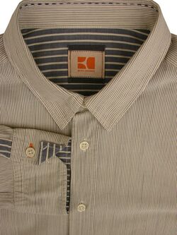 HUGO BOSS ORANGE Shirt Mens 17 L Cream - Black Stripes CLIFF